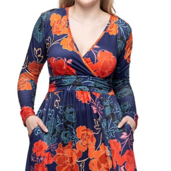 24 Seven Maxi Dress  Navy Multi Floral Size Large Stretch Knit Comfort NWT - Picture 4 of 5